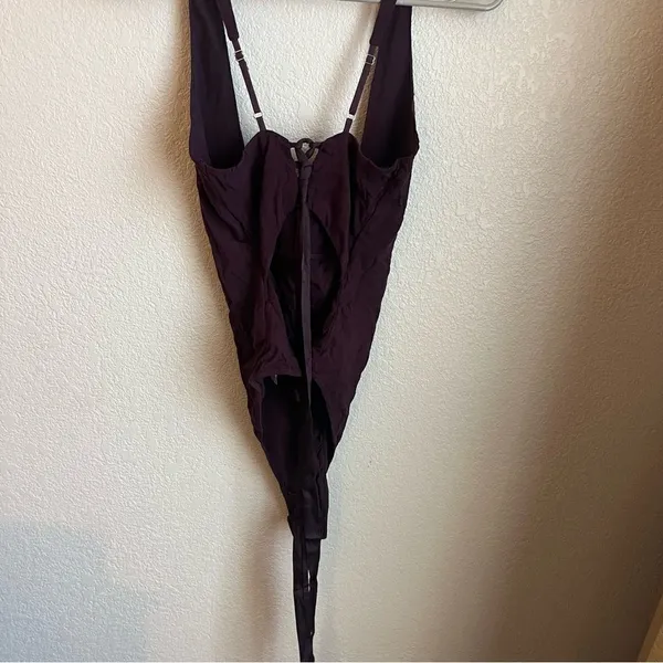 Free People Dark Purple Lace Back Bodysuit - Image 6