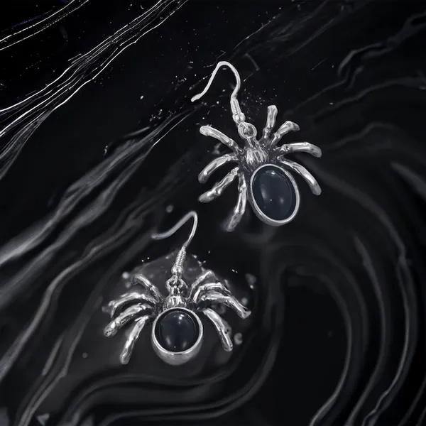 1 Pair Of Gothic Style Drop Earrings Horror Spider‎ Design - Image 7