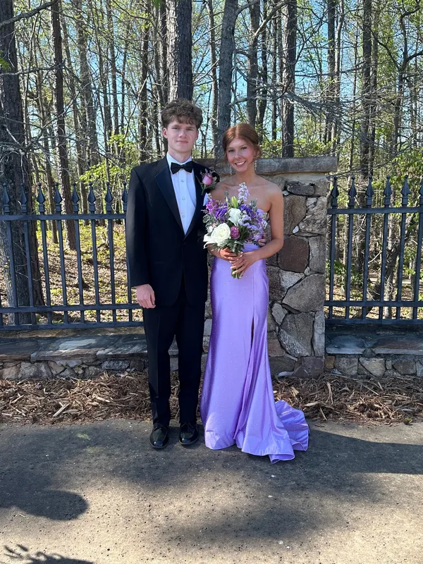 Stacees purple strapless prom dress with cut outs - Image 4