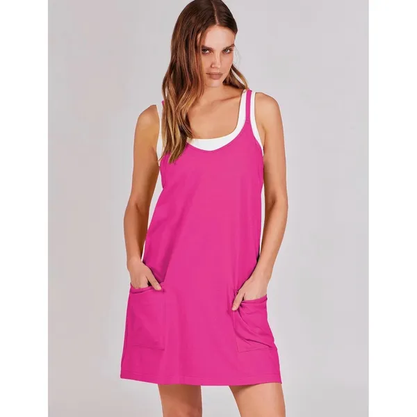 NWT Athletic Tennis Dress Sleeveless Pocket Mini Sundress Magenta Small - Image 2