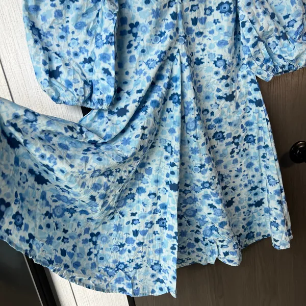 GANNI Printed Cotton Poplin Mini Dress Blue Floral Size EU 36/US 4/Small - Image 6