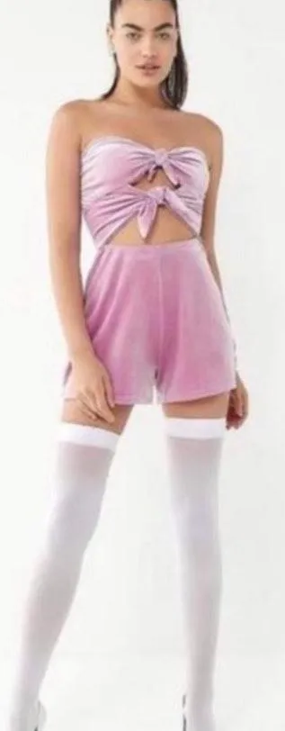 Urban Outfitters Velvet Romper Pink - Image 3