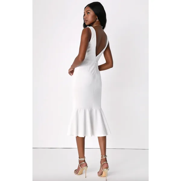 Lulus Moment Maker White Square Neck Trumpet Midi Dress Cocktail XS NWT - Image 4