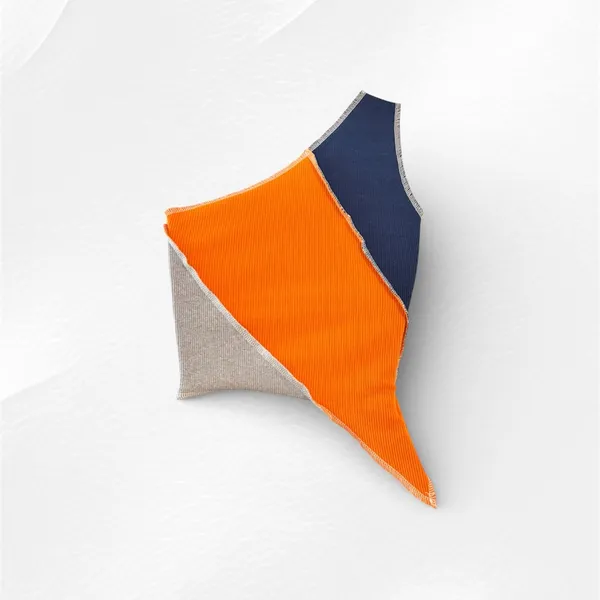 Colorblock Asymmetrical Knit Top Orange Size M - Image 2