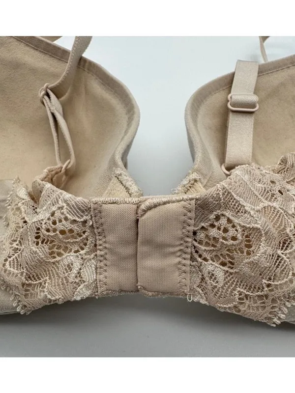 Fabulous by Victoria's Secret Plunge Bra Beige Tan Shimmer Lace Underwire 36C - Image 4