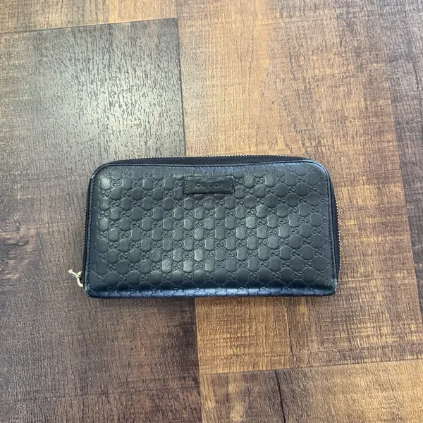 Gucci Guccissima Zip Around Wallet Black Leather GG Embossed Long Wallet - Image 14