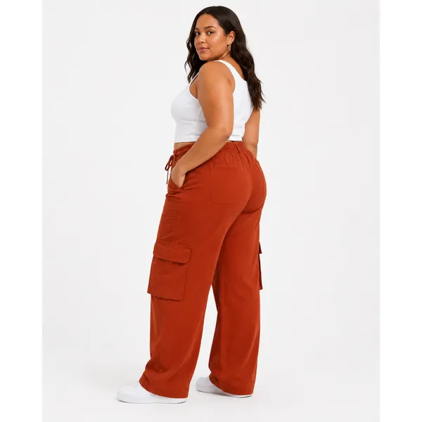 Time and Tru Womens Cargo Pants Size 18 Short Auburn Sun Drawstring Wide Leg - Image 3