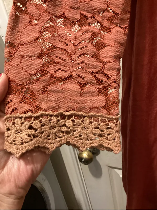 entro Rust Lace Yoke Ruffle Long Sleeve Dress - Image 2