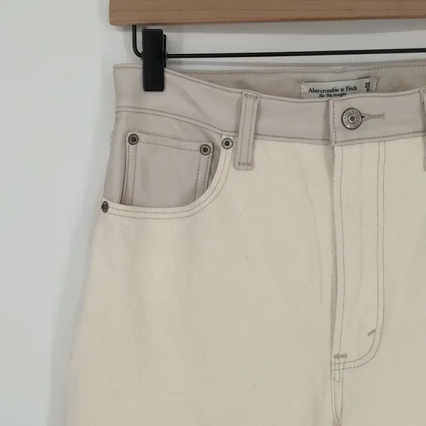 Abercrombie & Fitch Women's 90s Straight Ultra High Rise Cream Faux Leather Jean - Image 6