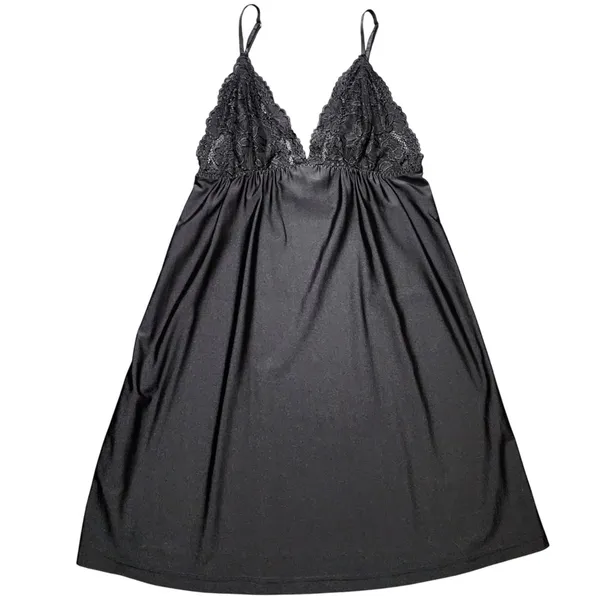 Ambrielle Womens Chemise Black Lace Bodice Empire Waist Nightgown Size‎ M - Image 4