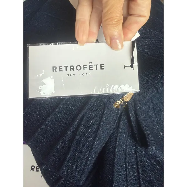 Retrofête Audrina Metallic Knit Mini Dress Navy‎ Size L - Image 6
