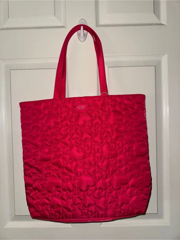 Kate Spade Fragrance Red Heart Tote Shoulder Handbag Quilted Canvas Lightweight - Image 6