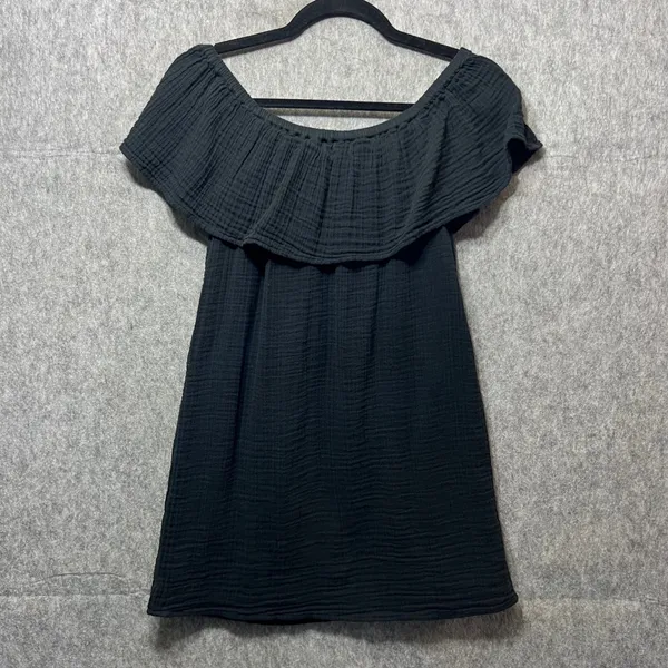 Aerie Black Dress Off Shoulder Ruffle Lined Casual XXS‎ Gauze Mini Dress - Image 8