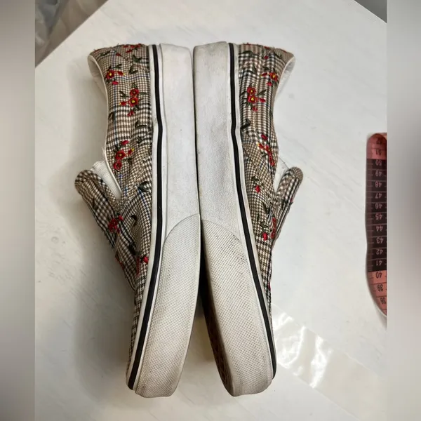 Vans Glen Plaid Slip On Sneakers Embroidered Flowers Sz 7 Skate Boho Floral - Image 3