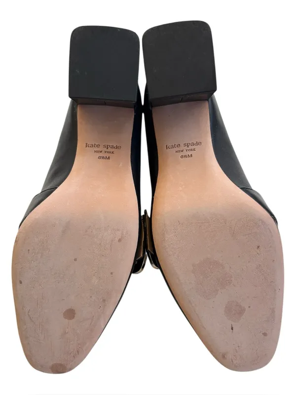 EUC Kate Spade Leather Alia Heels Black Silver Buckle Size 6.5 - Image 9