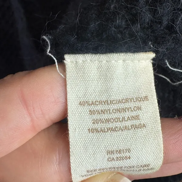 Free People Black Wool Alpaca Blend V-Neck‎ Oversized Sweater Size XS - Image 4