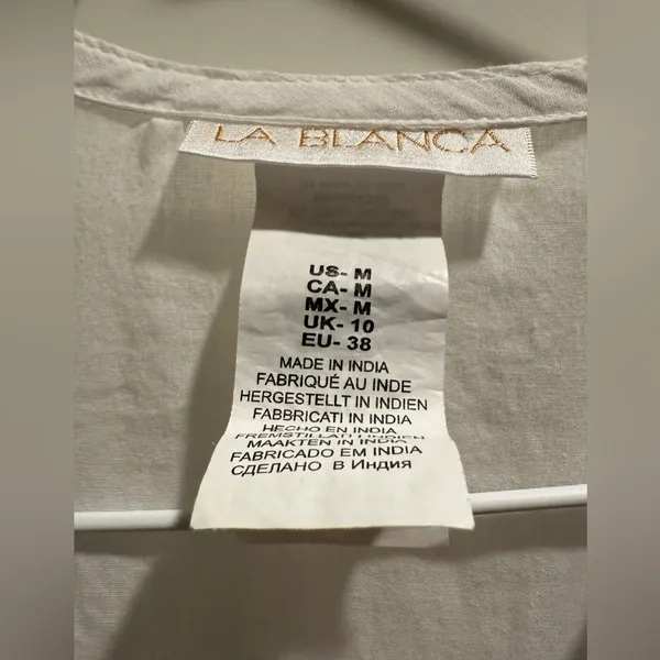 La Blanca‎ Swim Cover Up White Tunic with Blue Detailing Size M - Image 5