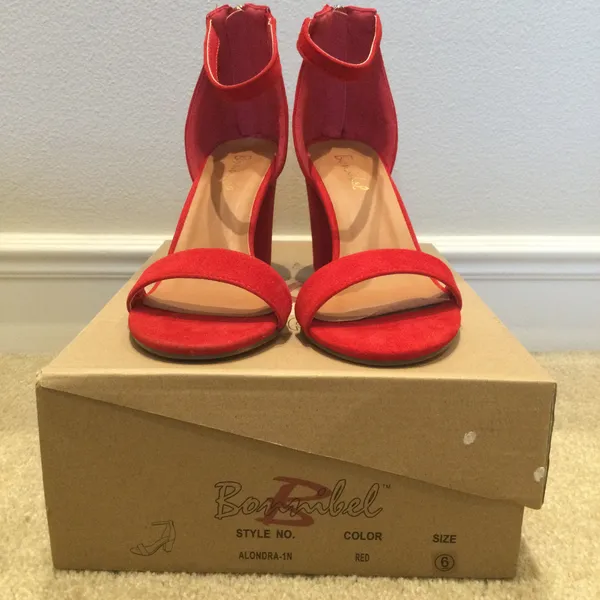 Bonnibel NEW Red Faux Suede Block/Chuck Heels Shoes - Size 6 - Image 2