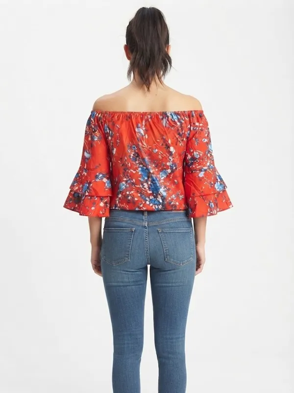 Red Floral Peasant Blouse Size none - Image 3