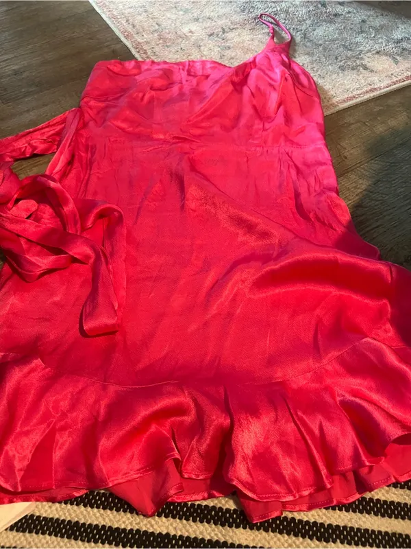 Nwt SELFIE LESLIE DONT WAIT UP ONE‎ SHOULDER WAIST TIE DRESS BARBIE HOT PINK - Image 11