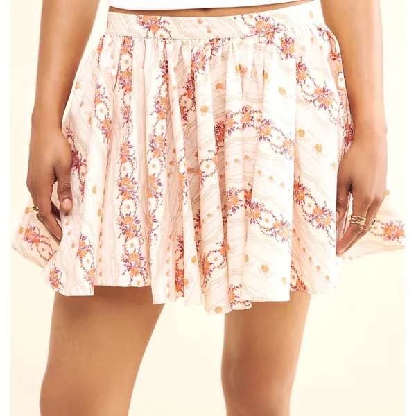 Free People M Medium Gaia Floral Stripe Cotton Mini Circle Skirt Cream Boho NEW - Image 7