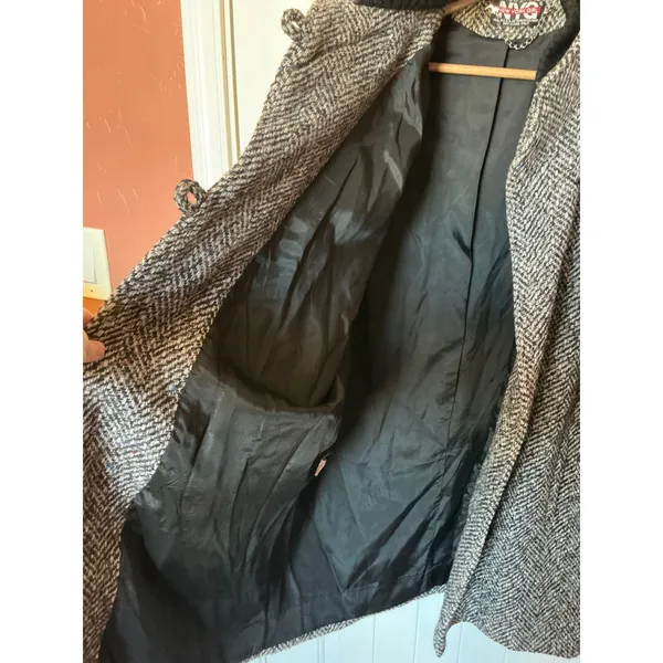 Vintage 80s New York Girl Herringbone Toggle Peacoat W14 Black/White - Image 4