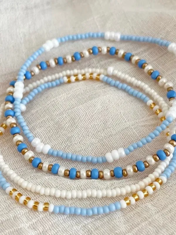 4PC Bohemian Style Bead Bracelet Set Blue - Image 2