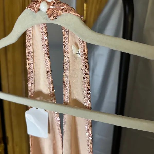 Sparkling Rose Gold Sequin Halter Jumpsuit Pink Size M - Image 3