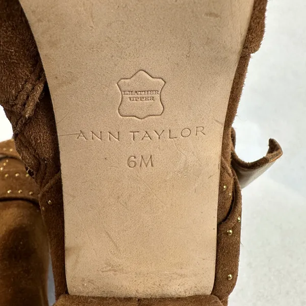 Ann Taylor‎ Brown Suede Studded Buckle Ankle Boots Women 6M Block Heel Moto Boho - Image 7