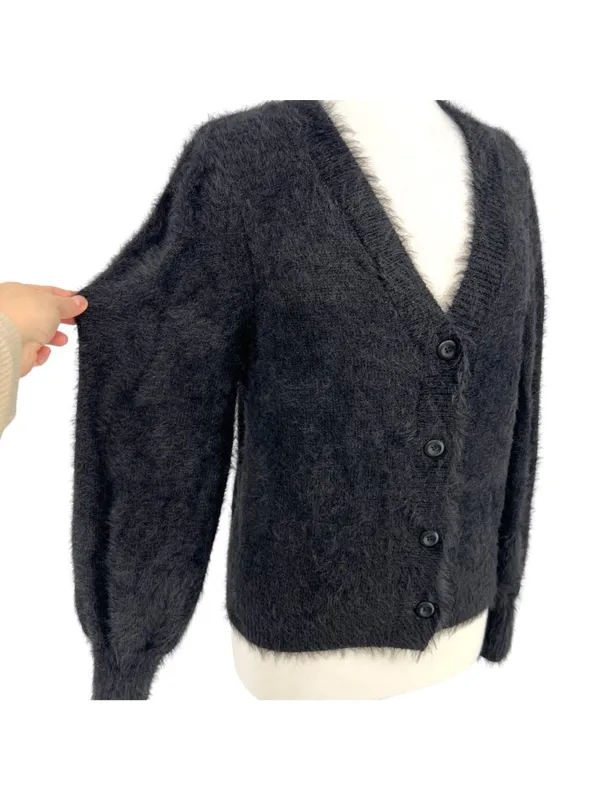 French Connection Fuzzy Cozy Cardigan Sweater Black Size Medium - Image 4