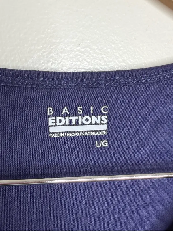 Basic Editions Short Sleeve V Neck T Shirt Navy Size Large Cotton Closet Staple - Image 2
