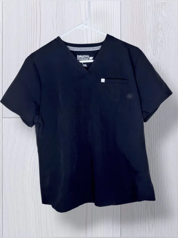 FABLETICS Women’s Med Athletic V-Neck Scrub Top Solid Black Short Sleeve - Image 4