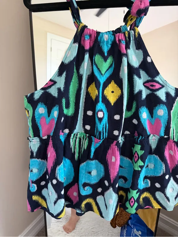 NWT crown & ivy Navy Multi Ikat Print Halter Peplum Tank - Image 3