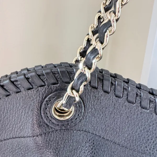 Tory Burch Marion Slouchy Whipstitch Tote Black Pebbled Leather Large - Image 9