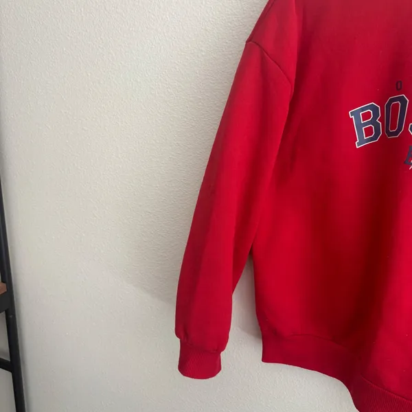 SHEIN Red Boston Graphic Crew Neck Sweatshirt Collegiate Fleece Pullover Small - Image 4