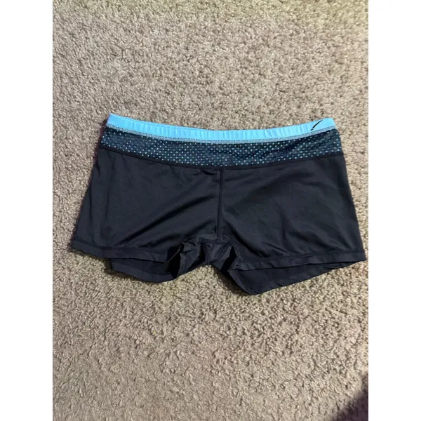 LA Gear Womens Workout Shorts Black Blue Mesh Waistband‎ Active Gym Medium - Image 2