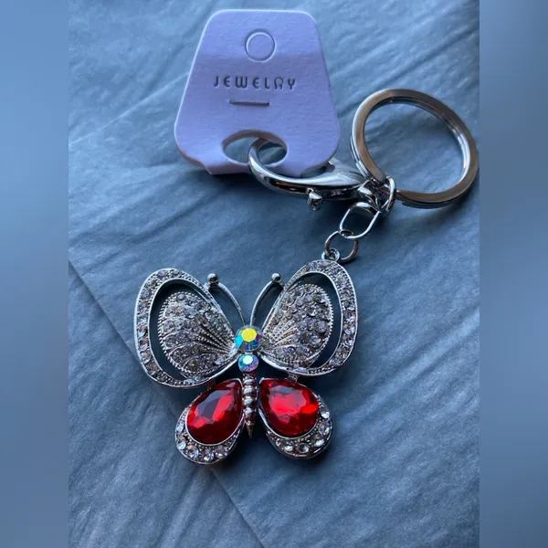 Sparkling Butterfly BagCharm/Keychain with Red Gems & Rhinestones NWT! - Image 4