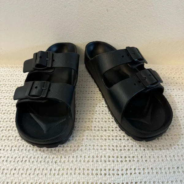 Women’s Black Adjustable Double Buckle Sandals Waterproof,Comfortable Flat Shoes - Image 5