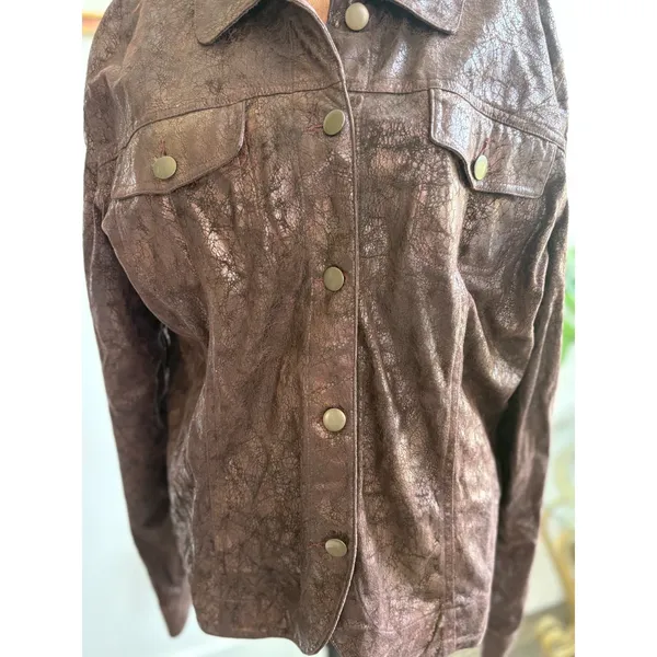 Bamboo‎ Traders Jacket Brown Button Down Shirt Faux Leather Snakeskin Women's - Image 3