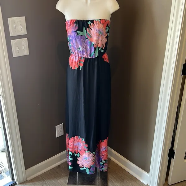 MUN Y2K Boho Strapless Floral Keyhole Cutout Maxi Dress Size Medium - Image 6