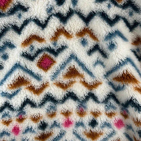 Eddie Bauer Womens Small Faux Fur Pullover‎ Aztec Print Quarter Zip Pink Trim - Image 13