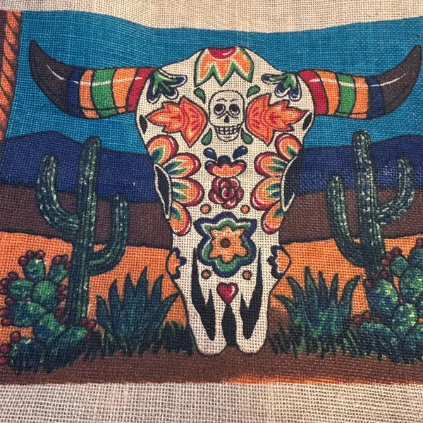 Jute Tote‎ Bag Day of the Dead Skull Cactus Desert Southwestern - Image 3