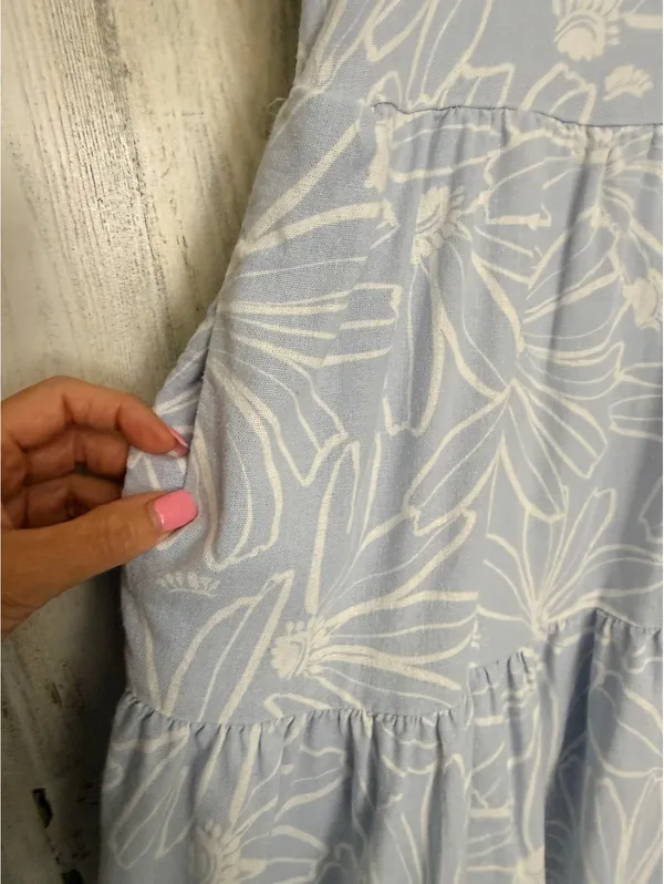 Universal Thread Womens XS Blue Floral Linen Blend Tiered Mini Dress Cottagecore - Image 3
