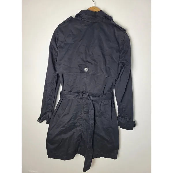 Vtg Gap Wm Med Black Double Breasted Belted‎ Trench Coat Jacket Minimalist Quiet - Image 2