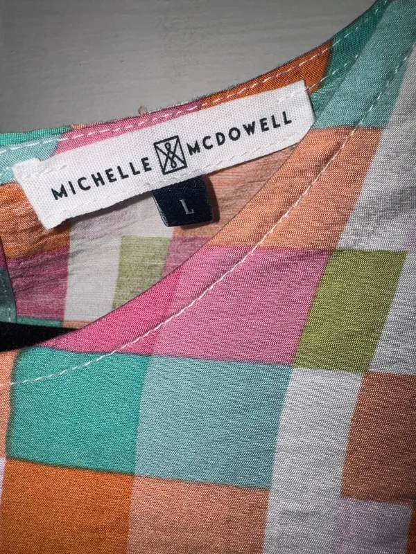 Checked Puff-Sleeve Blouse in Pink, Orange & Teal - Women - Image 4