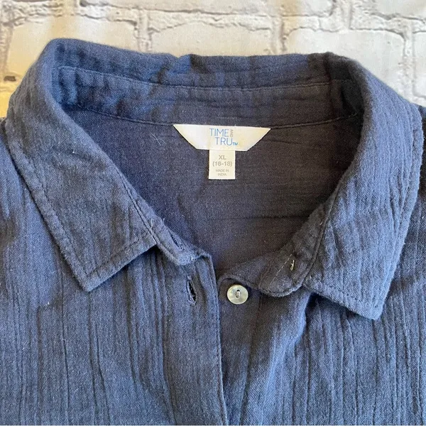 Time & Tru Blouse Button Down Blue 16-18 XL Long Sleeve Shirt Lagenlook Plus - Image 9