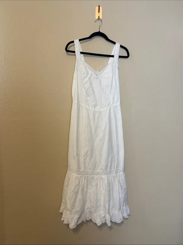 PAIGE‎ Pallas Eyelet Midi Dress White Cotton Sleeveless Size 8 - Image 4