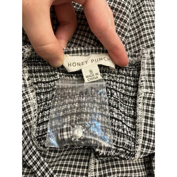 Honey Punch‎ NWOT Gingham Button-Up Short Mini Dress Size S Black White - Image 2