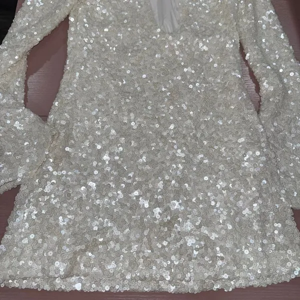 Altar'd State Delaney Sequin Mini Dress XS Ivory - Image 7
