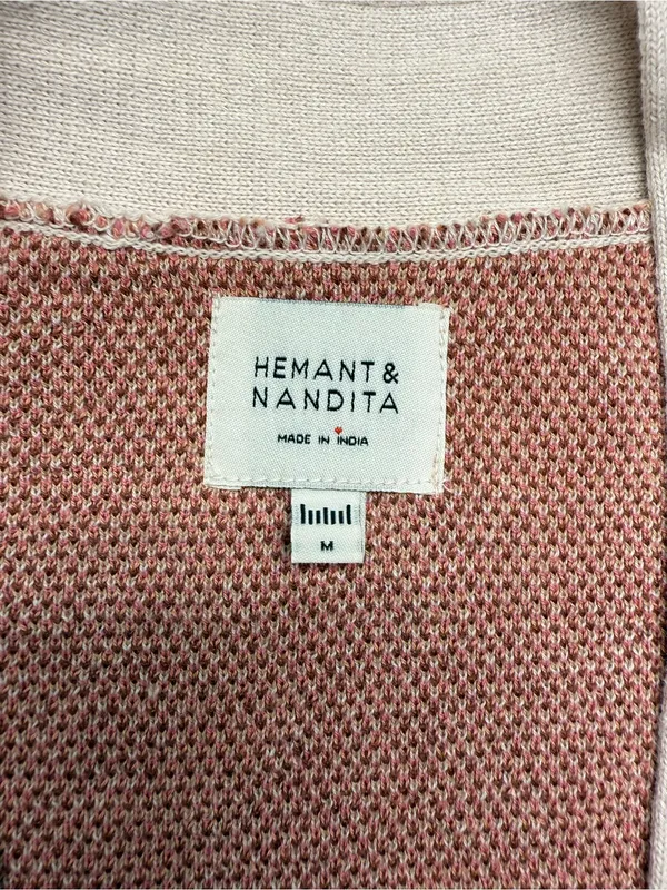 HEMANT & NANDITA Womans Medium Pink Paisley-Print open front long Cardigan - Image 3